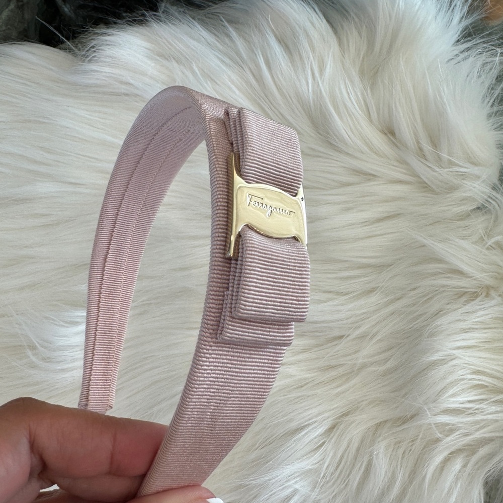 Salvatore Ferragamo Grosgrain Headband - Pink & Champagne Gold